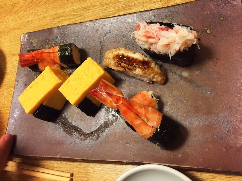阿部のお寿司(玉子、ジャンボ海老、カニ、あなご)
